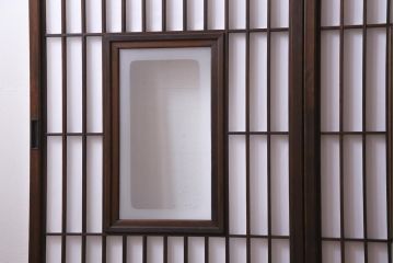 和製アンティーク　杉材　すっきりとした格子が美しい額入り障子戸4枚セット(引き戸、建具)