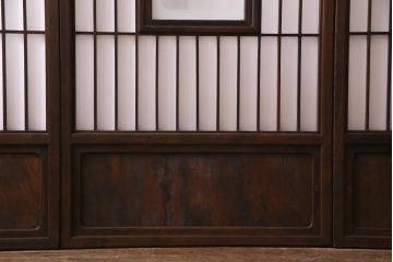 和製アンティーク　杉材　すっきりとした格子が美しい額入り障子戸4枚セット(引き戸、建具)