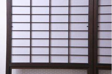 和製アンティーク　当店オリジナルガラス入り　裏障子付き　上品な雰囲気醸し出す格子戸2枚セット(建具、ガラス帯戸、引き戸)
