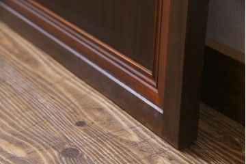 和製アンティーク　当店オリジナルガラス入り　裏障子付き　市松模様のガラスがモダンな印象与える格子戸1枚(ガラス帯戸、引き戸、建具)