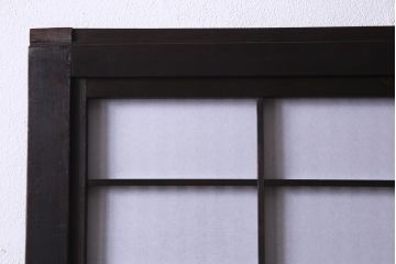 和製アンティーク　当店オリジナルガラス入り　裏障子付き　市松模様のガラスがモダンな印象与える格子戸1枚(ガラス帯戸、引き戸、建具)