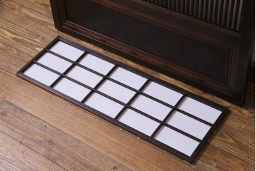 和製アンティーク　当店オリジナルガラス入り　裏障子付き　市松模様のガラスがモダンな印象与える格子戸1枚(ガラス帯戸、引き戸、建具)