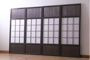 和製アンティーク　大正昭和初期　倹飩式　しっとりとした和の雰囲気が魅力的な障子戸4枚セット(建具、引き戸、格子戸)