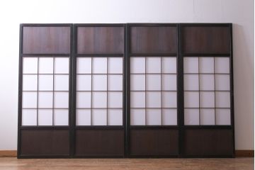 和製アンティーク　大正昭和初期　倹飩式　しっとりとした和の雰囲気が魅力的な障子戸4枚セット(建具、引き戸、格子戸)