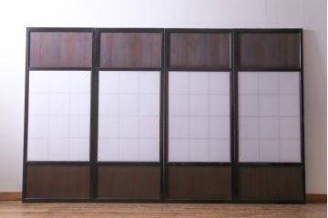 和製アンティーク　大正昭和初期　倹飩式　しっとりとした和の雰囲気が魅力的な障子戸4枚セット(建具、引き戸、格子戸)