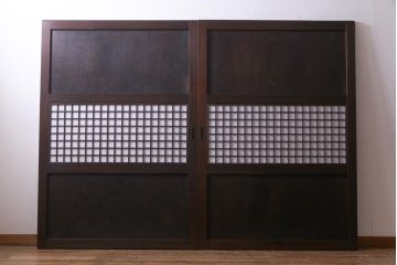和製アンティーク　ケヤキ・杉材　堅牢な雰囲気が漂う障子帯戸2枚セット(板戸)(1)