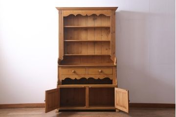 アンティーク家具　パイン材　カントリースタイルにぴったりのアンティークキッチンキャビネット(カップボード、重ね食器棚、収納棚)