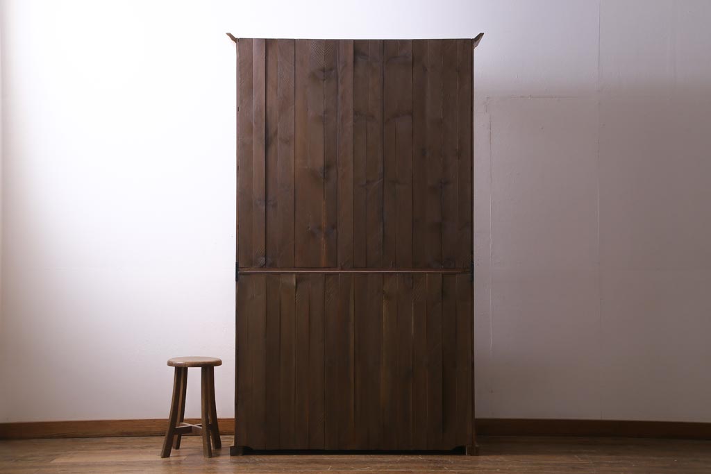 アンティーク家具　パイン材　カントリースタイルにぴったりのアンティークキッチンキャビネット(カップボード、重ね食器棚、収納棚)