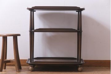 ヴィンテージ家具　イギリスビンテージ　ERCOL(アーコール)　トロリー　落ち着いた色合いが品のあるキャスターワゴン(キッチンワゴン)