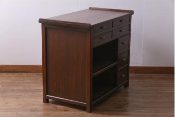 アンティーク家具　和製アンティーク　大正昭和初期　ヒノキ材　優しげな木肌が魅力的なサイドボード(カウンターテーブル、引き出し)