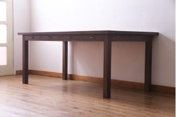 ラフジュ工房オリジナル　ホワイトオーク材　両面引き出し付き　すっきりとした佇まいが魅力的な作業台・幅1800(ダイニングテーブル)