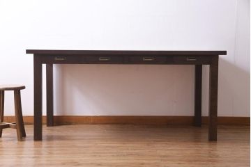 ラフジュ工房オリジナル　ホワイトオーク材　両面引き出し付き　使い勝手の良い作業台・幅1600(ダイニングテーブル)