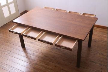 ラフジュ工房オリジナル　ホワイトオーク材　両面引き出し付き　使い勝手の良い作業台・幅1600(ダイニングテーブル)(1)