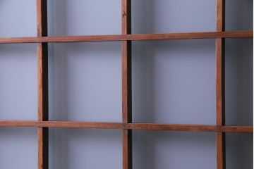 和製アンティーク　ヒノキ材　当店オリジナルガラス入り　昭和レトロな幅狭サイズのガラス戸2枚セット(建具、引き戸)(R-036019)