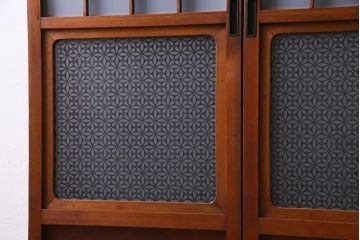 和製アンティーク　ヒノキ材　当店オリジナルガラス入り　昭和レトロな幅狭サイズのガラス戸2枚セット(建具、引き戸)(R-036019)