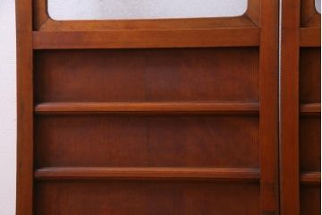 和製アンティーク　ヒノキ材　当店オリジナルガラス入り　昭和レトロな幅狭サイズのガラス戸2枚セット(建具、引き戸)(R-036019)