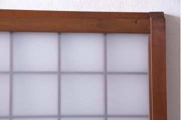 和製アンティーク　ヒノキ材　当店オリジナルガラス入り　昭和レトロな幅狭サイズのガラス戸2枚セット(建具、引き戸)(R-036019)