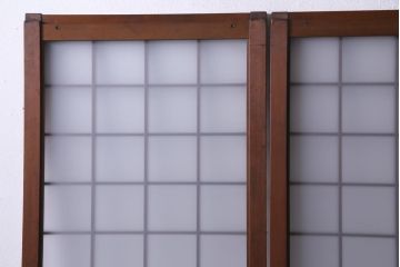 和製アンティーク　ヒノキ材　当店オリジナルガラス入り　昭和レトロな幅狭サイズのガラス戸2枚セット(建具、引き戸)(R-036019)
