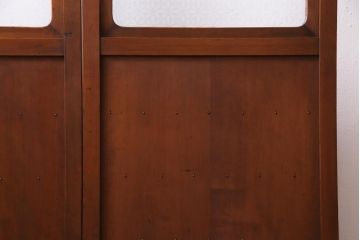 和製アンティーク　ヒノキ材　当店オリジナルガラス入り　昭和レトロな幅狭サイズのガラス戸2枚セット(建具、引き戸)(R-036019)