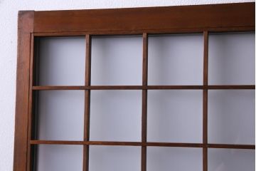 和製アンティーク　ヒノキ材　当店オリジナルガラス入り　昭和レトロな幅狭サイズのガラス戸2枚セット(建具、ガラス戸)