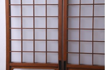 和製アンティーク　ヒノキ材　当店オリジナルガラス入り　昭和レトロな幅狭サイズのガラス戸2枚セット(建具、ガラス戸)