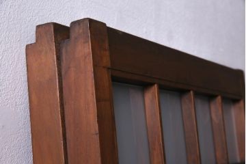 和製アンティーク　ヒノキ材　当店オリジナルガラス入り　昭和レトロな幅狭サイズのガラス戸2枚セット(建具、ガラス戸)