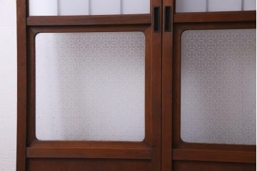 和製アンティーク　ヒノキ材　当店オリジナルガラス入り　昭和レトロな幅狭サイズのガラス戸2枚セット(建具、ガラス戸)