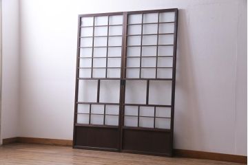 和製アンティーク　すりガラスと結霜ガラスが上品なガラス戸2枚セット(引き戸、建具)
