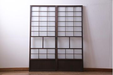 和製アンティーク　すりガラスと結霜ガラスが上品なガラス戸2枚セット(引き戸、建具)