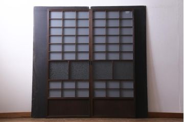 和製アンティーク　すりガラスと結霜ガラスが上品なガラス戸2枚セット(引き戸、建具)
