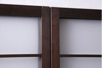 和製アンティーク　すりガラスと結霜ガラスが上品なガラス戸2枚セット(引き戸、建具)