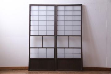 和製アンティーク　すりガラスと結霜ガラスが上品なガラス戸2枚セット(引き戸、建具)