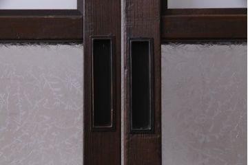 和製アンティーク　すりガラスと結霜ガラスが上品なガラス戸2枚セット(引き戸、建具)
