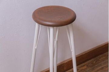 ラフジュ工房オリジナル　爽やかなホワイトカラーのペイントハイスツール(椅子)