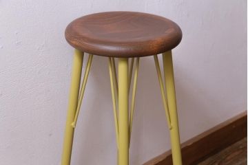ラフジュ工房オリジナル　柔らかな黄色が目を引くペイントハイスツール(椅子)