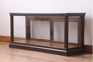 アンティーク家具　和製アンティーク　ナラ材　彫りが目を引く大正ロマンなガラスケース(ショーケース、卓上陳列棚)
