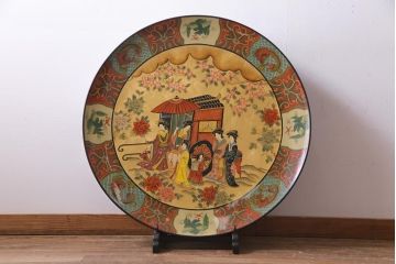 アンティーク雑貨　中古　木製　御所車図　圧巻!金漆装飾の3尺飾り盆(大盆)