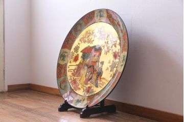 アンティーク雑貨　中古　木製　御所車図　圧巻!金漆装飾の3尺飾り盆(大盆)