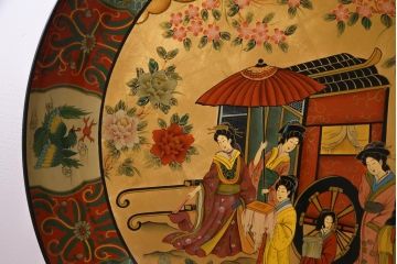 アンティーク雑貨　中古　木製　御所車図　圧巻!金漆装飾の3尺飾り盆(大盆)