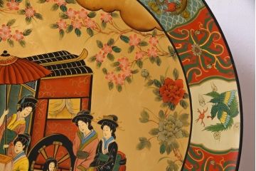 アンティーク雑貨　中古　木製　御所車図　圧巻!金漆装飾の3尺飾り盆(大盆)