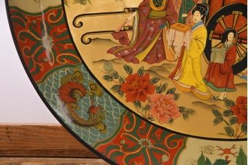 アンティーク雑貨　中古　木製　御所車図　圧巻!金漆装飾の3尺飾り盆(大盆)