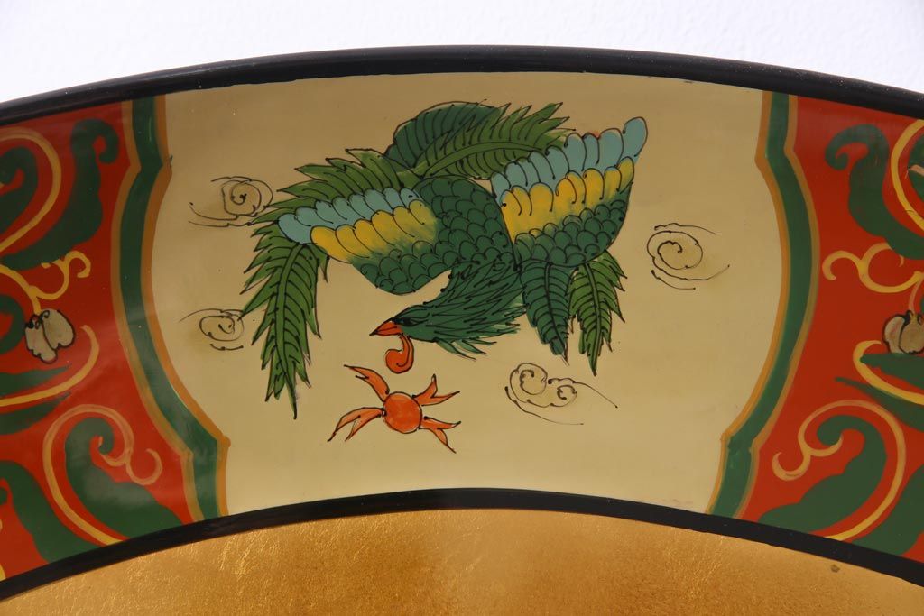 アンティーク雑貨　中古　木製　御所車図　圧巻!金漆装飾の3尺飾り盆(大盆)