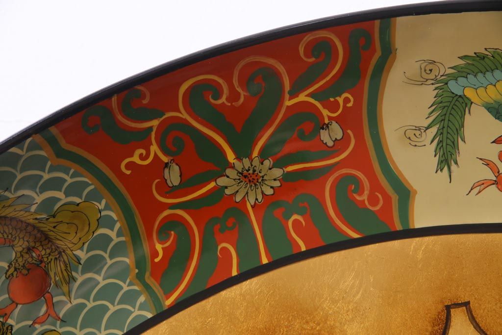 アンティーク雑貨　中古　木製　御所車図　圧巻!金漆装飾の3尺飾り盆(大盆)