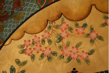 アンティーク雑貨　中古　木製　御所車図　圧巻!金漆装飾の3尺飾り盆(大盆)