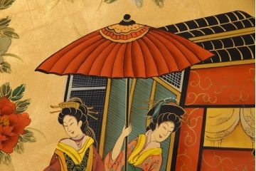 アンティーク雑貨　中古　木製　御所車図　圧巻!金漆装飾の3尺飾り盆(大盆)