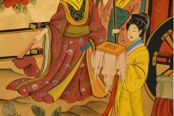 アンティーク雑貨　中古　木製　御所車図　圧巻!金漆装飾の3尺飾り盆(大盆)