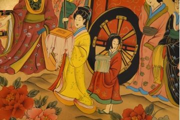 アンティーク雑貨　中古　木製　御所車図　圧巻!金漆装飾の3尺飾り盆(大盆)