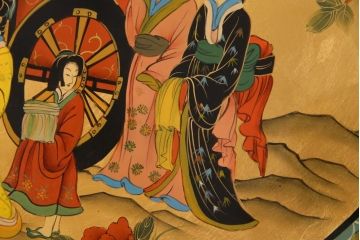 アンティーク雑貨　中古　木製　御所車図　圧巻!金漆装飾の3尺飾り盆(大盆)