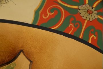 アンティーク雑貨　中古　木製　御所車図　圧巻!金漆装飾の3尺飾り盆(大盆)