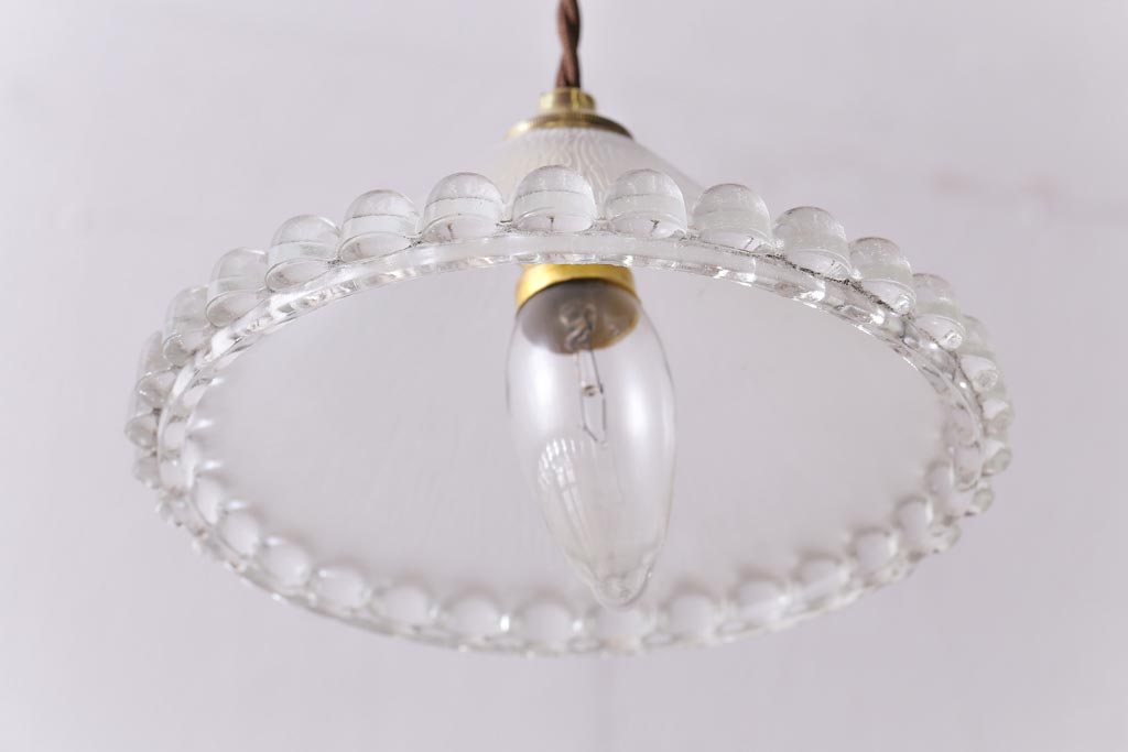 フランスビンテージ　縁に付いた丸いガラスが可愛らしいペンダントライト(天井照明、吊り下げ照明)(2)